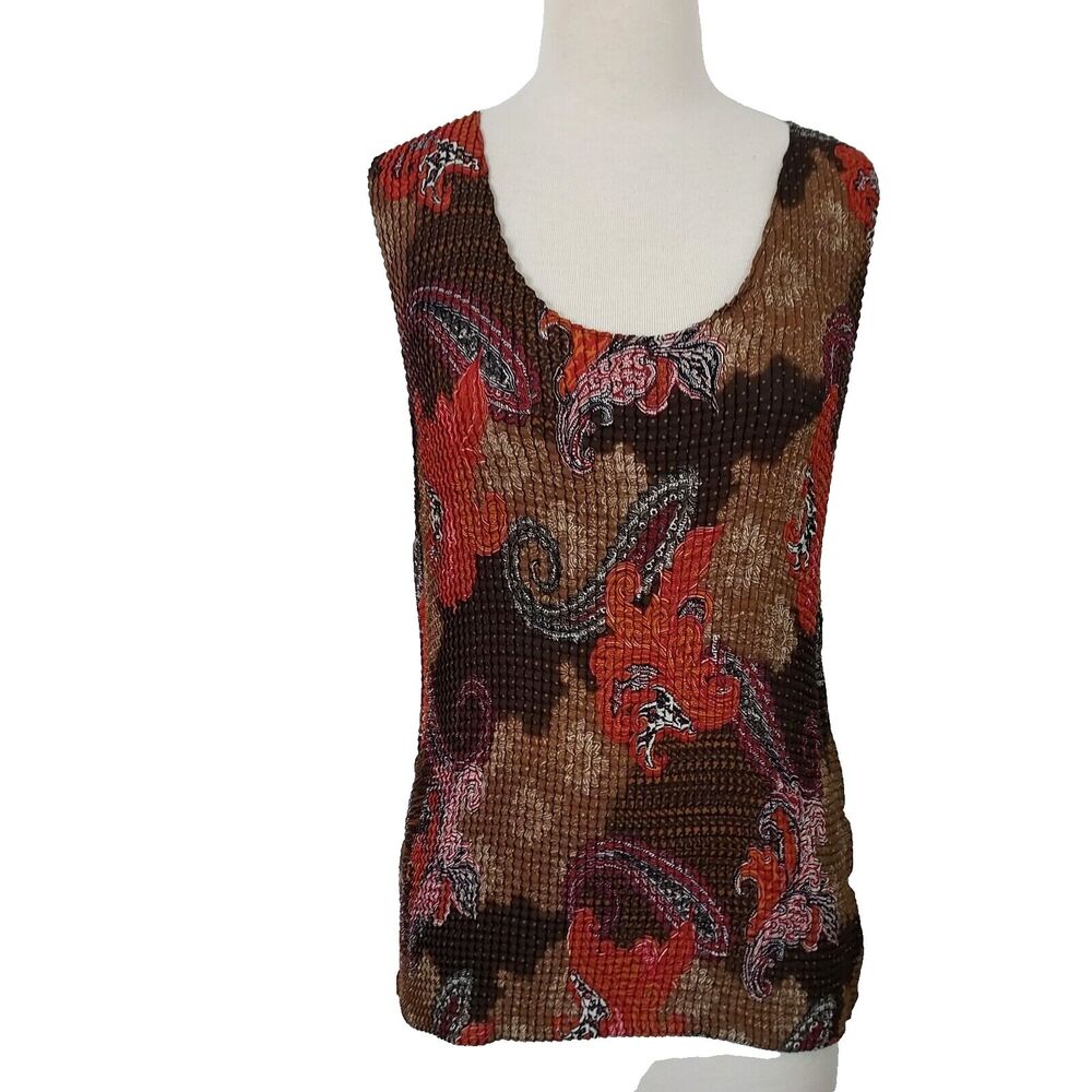 Liz Baker Tank Top Shell Shirt Womens XL Crinkled Stretch Sleeveless Scoop Neck